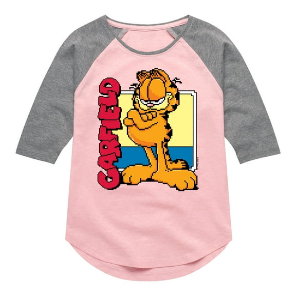 Garfield - Pixel Square - Toddler & Youth Girls Raglan Graphic T-Shirt