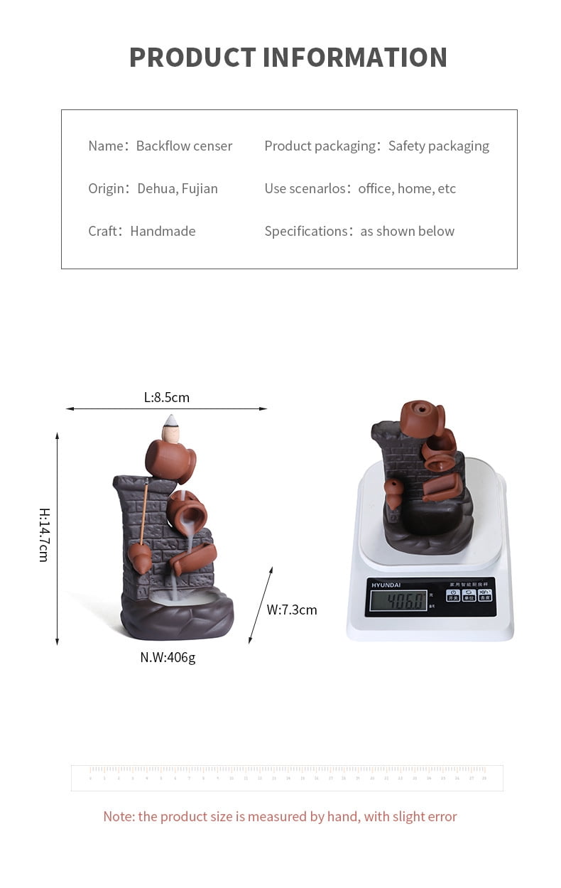Backflow Incense Burner, Ceramic Running Water Smoke Incense Holder for Aromatherapy Meditation，Office & Home Décor