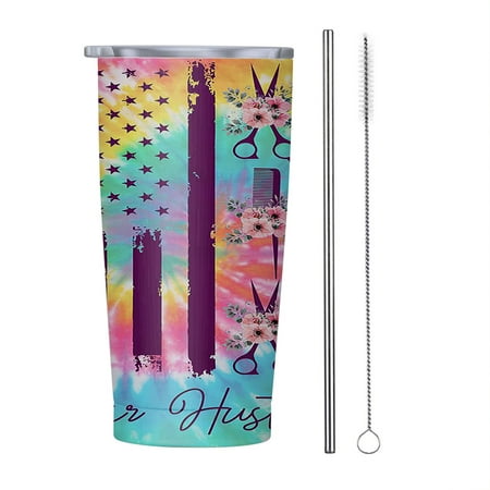

Hair Hustler Floral Tie Dye 20oz Tumbler Insulated Stainless Steel Water Bottle Portable Travel Coffee Tea Mug Cup