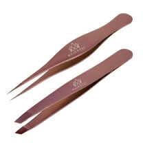 Majestic Bombay Pointy Slanted Tweezers for Women Sharp Tweezers for Hair Removal, Rose Gold, 2 Pack