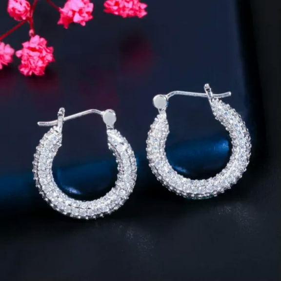 Gold CZ Multicolor Rose Red Small Round Hoop Earrings for Women Korean Jewelry