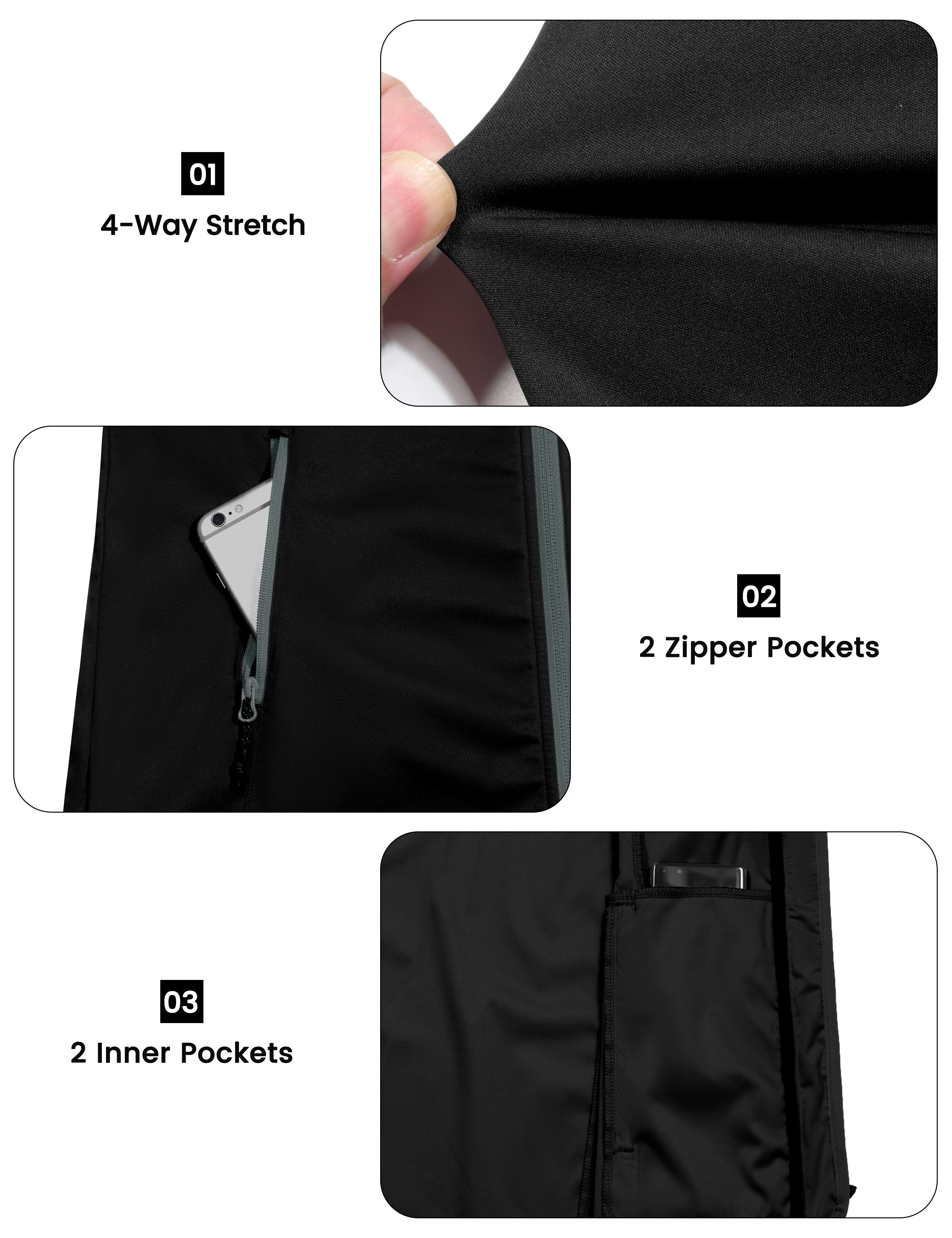 Little Donkey Andy Women's Lightweight Softshell Long Vest, Windproof Sleeveless Jacket for Golf Running Hiking Travel Black L