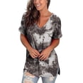 thumbnail image 5 of QLEICOM Women's V Neck Short Sleeve T Shirts, Tie Dye Gradient Color Drop Tail Hem Relaxed Fit Tees, Basic Tunics Tops, Fashion Plus Size Tees & Blouses for Women S-5XL, 5 of 6