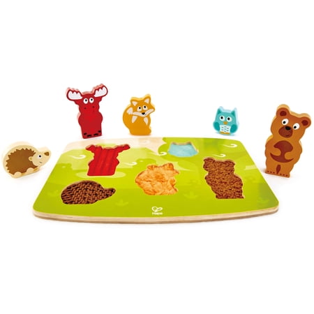 Hape: Forest Animal Tactile Puzzle - 6pc Wooden Sensory Toy Discovery Optic Magic-Under Chunky Pieces Feel Like Animal Coats Toddler & Kids Ages 2+