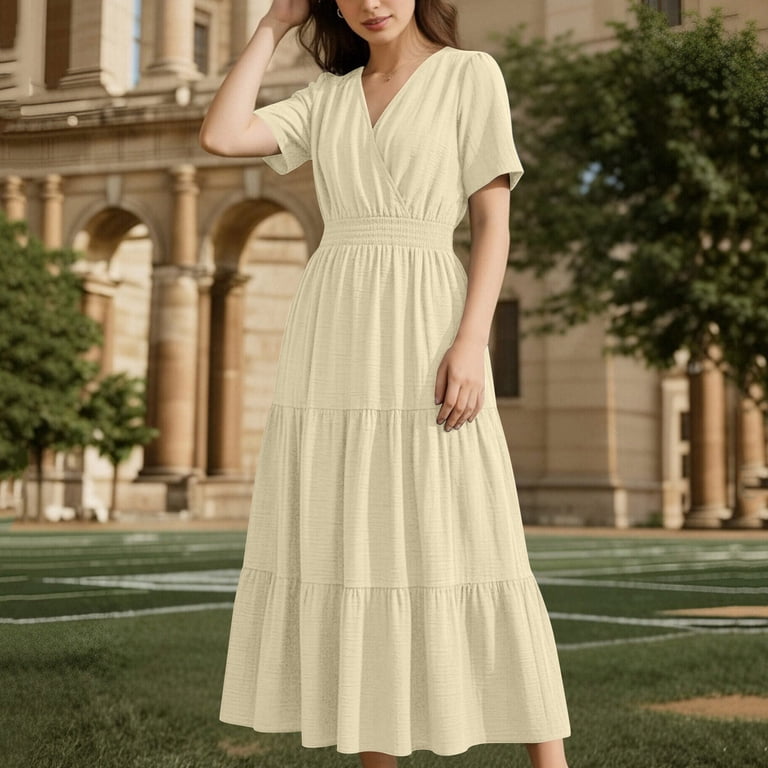 Mifsaly Wrap Dresses for Women 2026 High Waist A-Line V Neck Long Dress Ruffle Hem Tiered Elegant Cocktail Party Wedding Guest Gowns Beige,S - Walmart.com Mifsaly Wrap Dresses for Women 2026 High Waist A-Line V Neck Long Dress Ruffle Hem Tiered Elegant Cocktail Party Wedding Guest Gowns Beige,S - Walmart.com