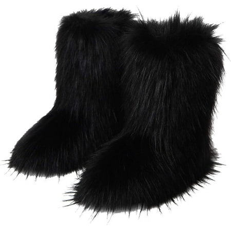 

Women s Faux fur Boot Furry Fluffy Short Snow Boot Mid-Calf Boots Warm Comfortable Outdoor Flat Shoes