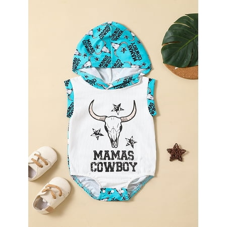 

Lamuusaa Baby Boys Summer Casual Romper Short Sleeve O Neck Letter Cattle Head Print Playsuit
