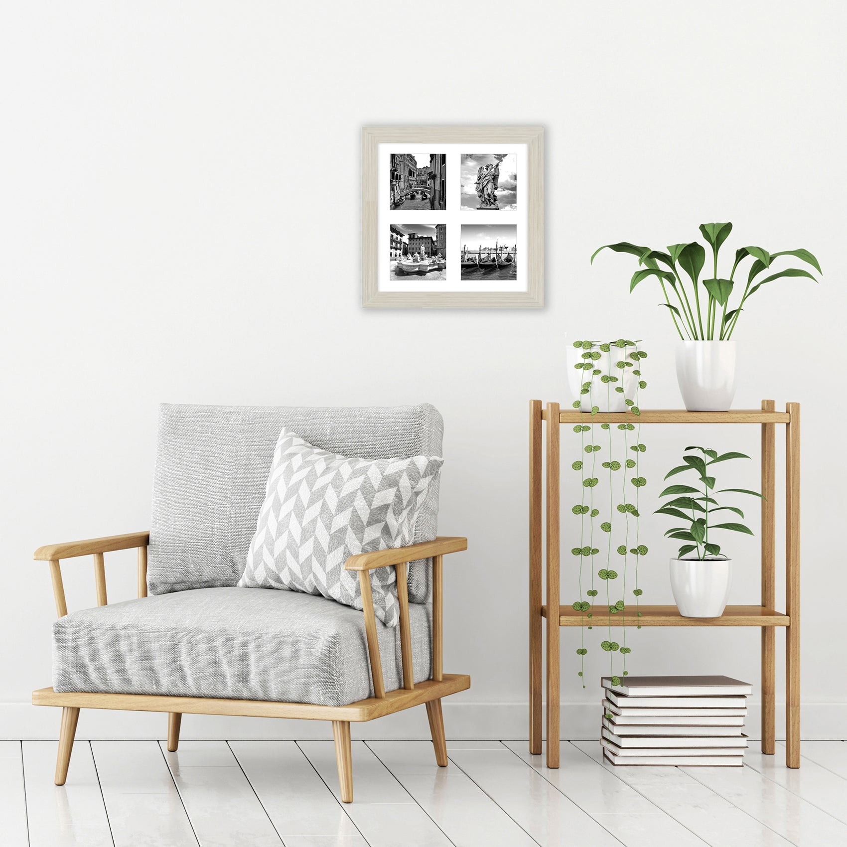 10x10 Collage Picture Frame in Light Wood With Four 4x4 Inch Openings - Composite Wood with Shatter Resistant Glass - Horizontal and Vertical Formats for Wall