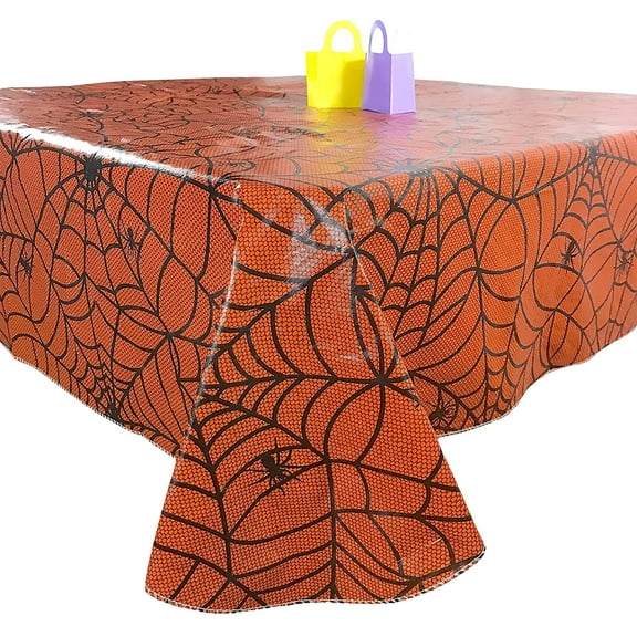 Serafina Home Haunted Halloween Flannel Backed Vinyl Tablecloth: Spooky Spiders Weave Their Wicked Webs (52" x 70" Inch)