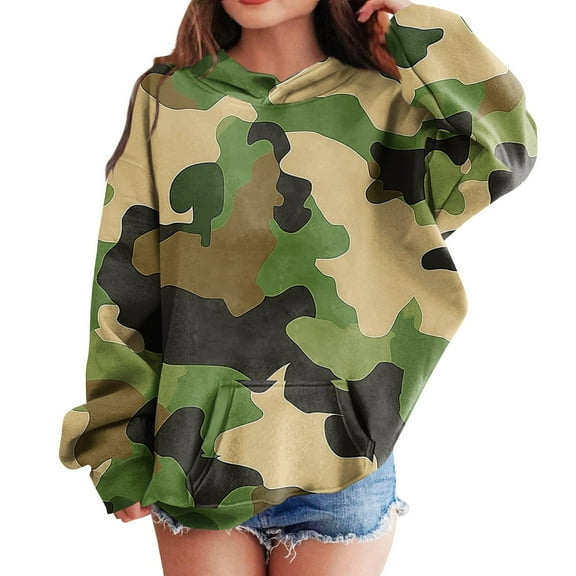 Xyxonk Hoodies for Girls Graphic Camo Leaf Print Kids Hoodie Casual 10-12 Years Hooded Sweatshirt with Pocket Long Sleeve Pullover Soft Clothing Army Green 110
