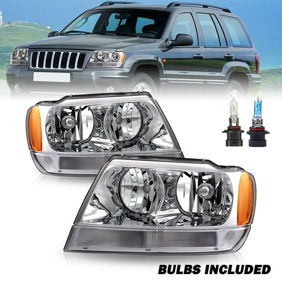 Halogen Headlights For 1999-2004 Jeep Grand Cherokee w/Bulbs Headlamps Pair