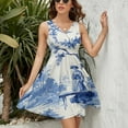 thumbnail image 3 of Blue Chinoiserie Toile Lady Dress Summer Street Style Dresses Female Sleeveless Printed Sundress, 3 of 7