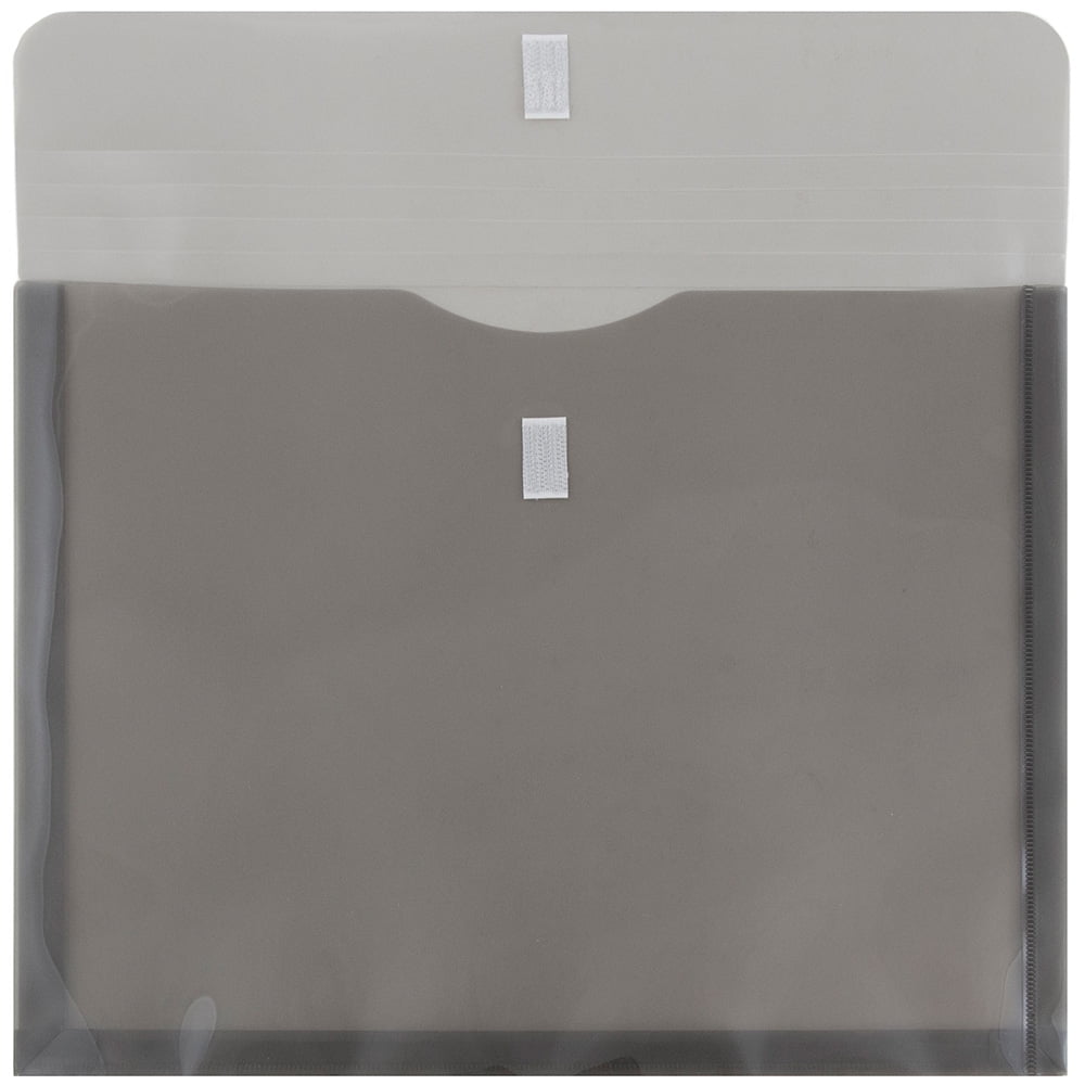 JAM Paper Plastic Hook & Loop Envelopes, 9.75 x 13, Grey, 1in Expansion, 12 per Pack