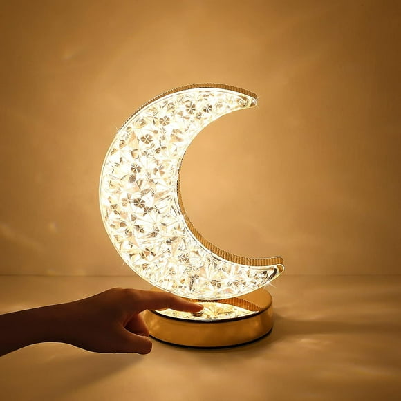 Crystal Moon Table Lamp, Touch Lamps For Bedrooms With 3 Colors Changing, Stepless Dimmable Touch Lamp Nightstand