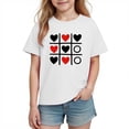 thumbnail image 2 of Girls Heart Print Valentine T-Shirt White | Kids Tic Tac Toe Short Sleeve Cotton Tee | Cute Casual Graphic Top for Age 4-10 Holiday Party,Size 4 T, 2 of 9