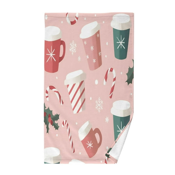 Yayeee 100% Cotton Hand Towels for Bathroom 16" x 28" Soft Absorbent Kitchen Towel, Pink Christmas Cups