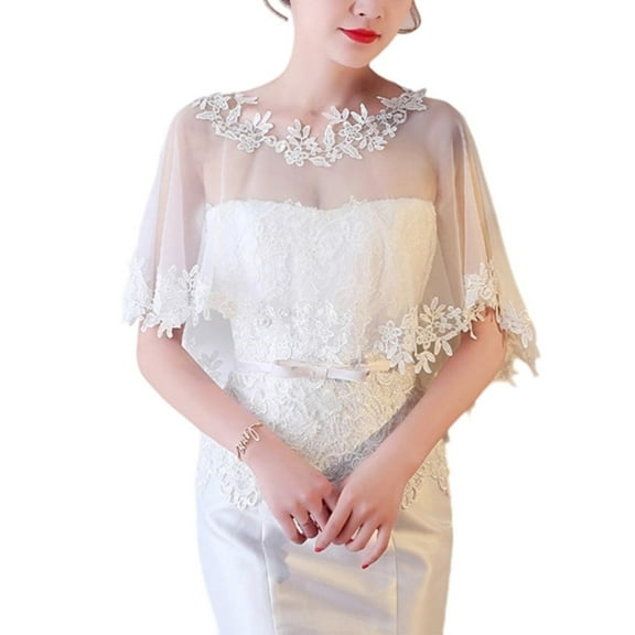 Weflink Breathable Slip On Lace Bridal Capelet Shoulder Shawl For Wedding Clothing