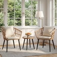 thumbnail image 7 of Gianna 3 Piece Outdoor Patio Furniture Set, Wicker Bistro Chairs with Glass Top Table for Apartment Balcony, Small Backyard, Porch and Deck, Beige, 7 of 7