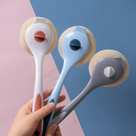 

Cleaning Brush With Handle Kitchen Cleaning Brush Replaceable Cleaning Ball Long-Handled Plastic Steel Ball Brush Dish-Washing Brush With Handle Cleaning Brush Pot Brush Kitchen Cleaning Brush