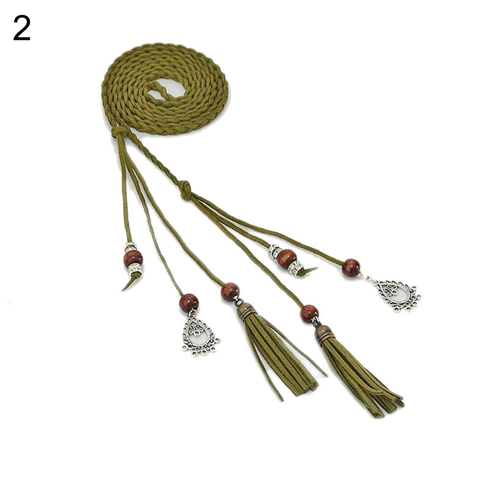 Anvazise Women Braided Beads Tassels Thin Skinny Waist Rope  display picture 3
