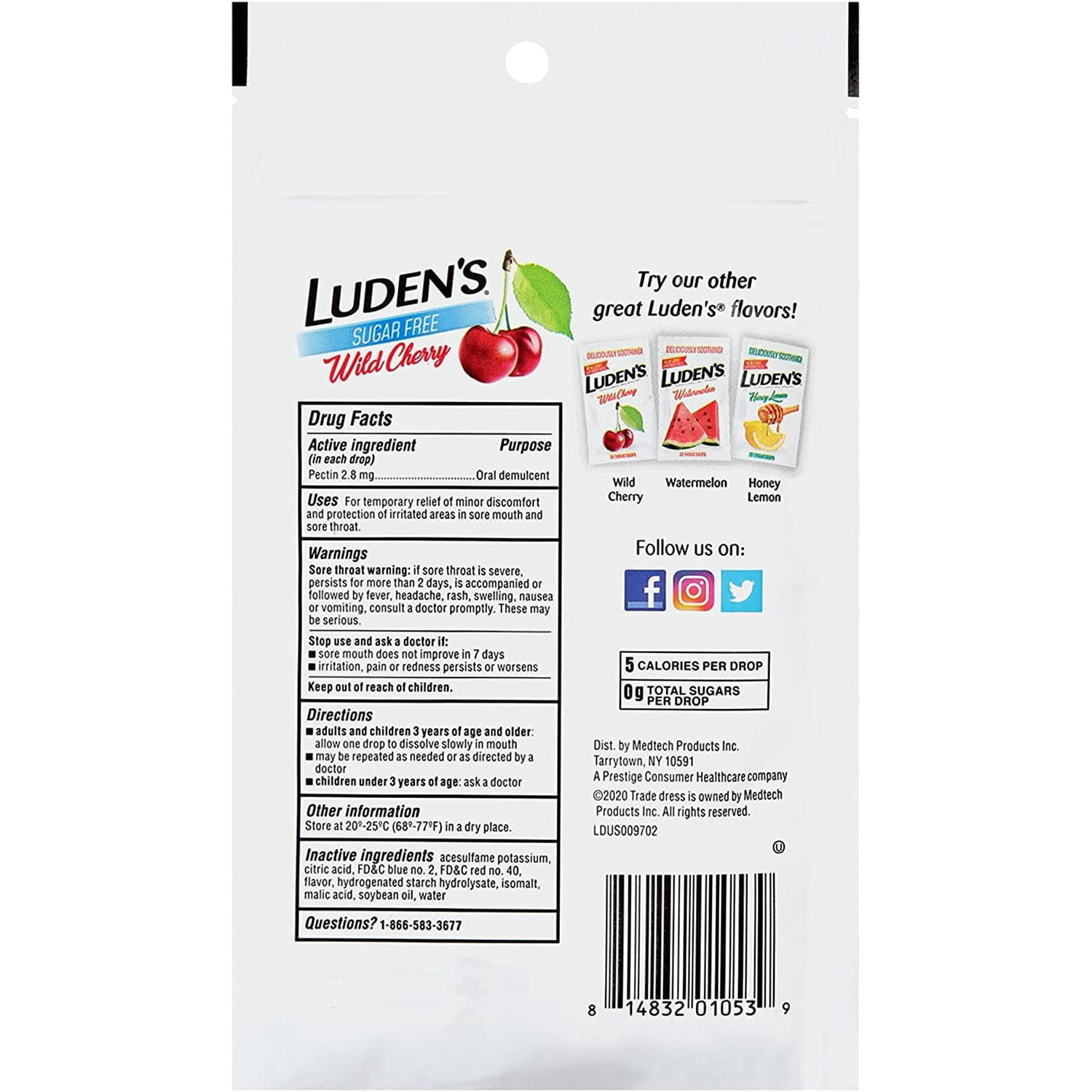 Luden's Deliciously Soothing Throat Drops, Sugar-Free Wild Cherry Flavor, 25 CT, 6 Pack