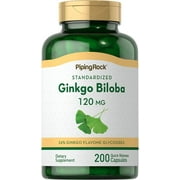 Ginkgo Biloba Supplements 120mg | 200 Capsules | Standardized Extract | Non-GMO, Gluten Free | By Piping Rock