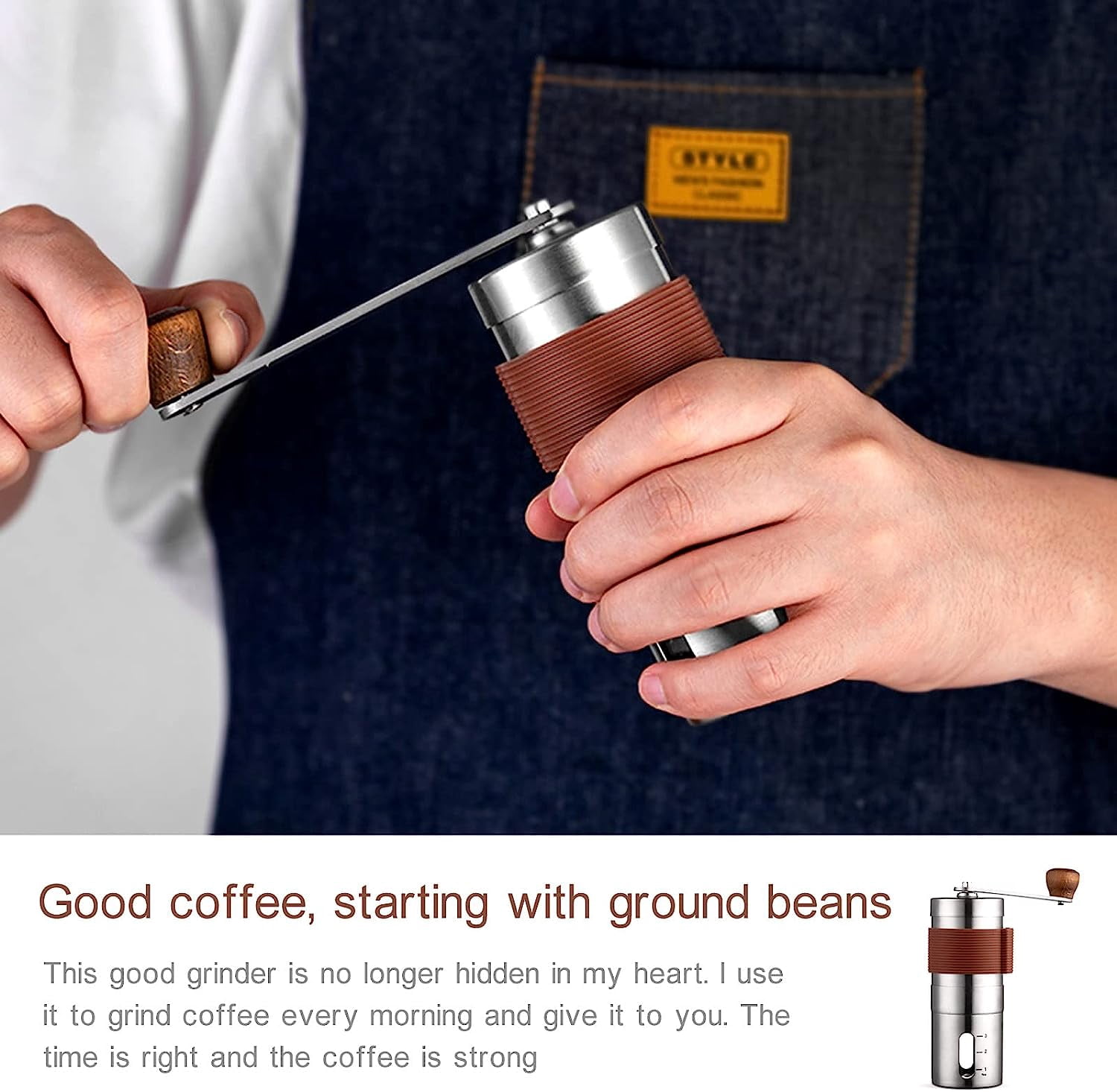 Manual Coffee Grinder Hand Coffee Grinder Bean Grinder with Adjustable Settings Suitable Use for Home Office and Travel Stainless Steel Brown