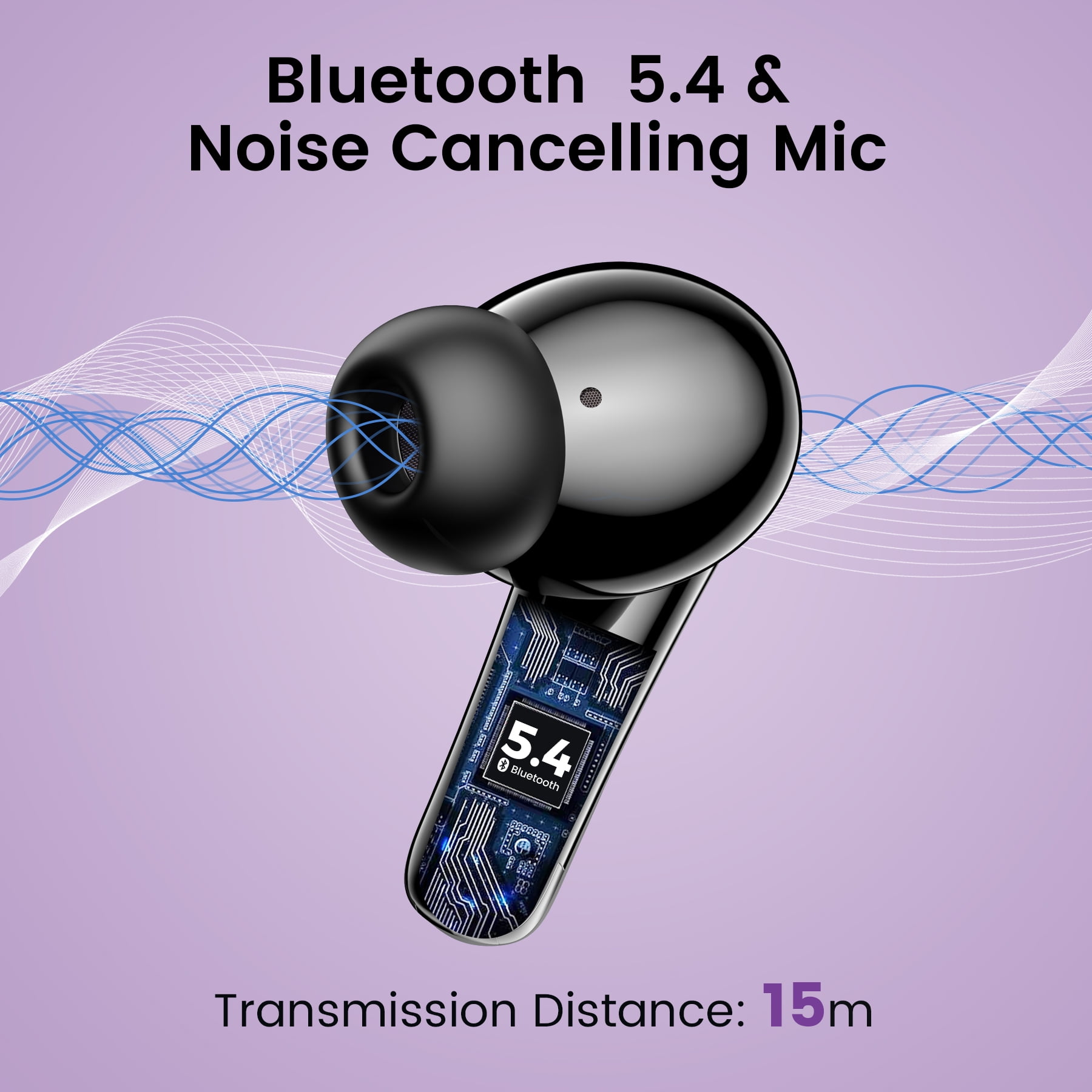 VEAT00L P91 Wireless Earbuds, Bluetooth Headphones V5.4 Stereo Ear buds with Noise Cancelling Mics, 60H Playback Mini Case with Dual LED Display, IP7 Waterproof in-Ear Earphones for Android iOS