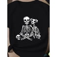 thumbnail image 1 of Women's Skeleton Graphic Tee - Black T-Shirt with White Skeleton Print, Crew Neck Short Sleeve, Regular Fit Casual Top for Daily Wear & Gym, Machine Washable, Gym apparel | Comfortable Fit, 1 of 6