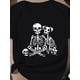 thumbnail image 1 of Women's Skeleton Graphic Tee - Black T-Shirt with White Skeleton Print, Crew Neck Short Sleeve, Regular Fit Casual Top for Daily Wear & Gym, Machine Washable, Gym apparel | Comfortable Fit, 1 of 6