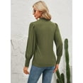 thumbnail image 4 of SWQZVT Womens Mock Neck Puff Long Sleeve Tops Casual Loose Solid Basic T Shirt Button Cuffs Pullovers Shirts Blouse, 4 of 6