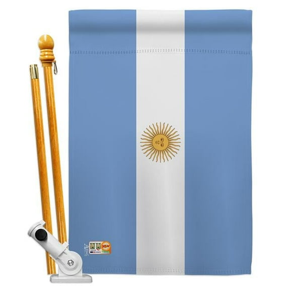 AA-CY-HS-140010-IP-BO-D-US18-AG 28 x 40 in. Argentina Flags of the World Nationality Impressions Decorative Vertical Double Sided House Flag Set & Pole Bracket Hardware Flag Set