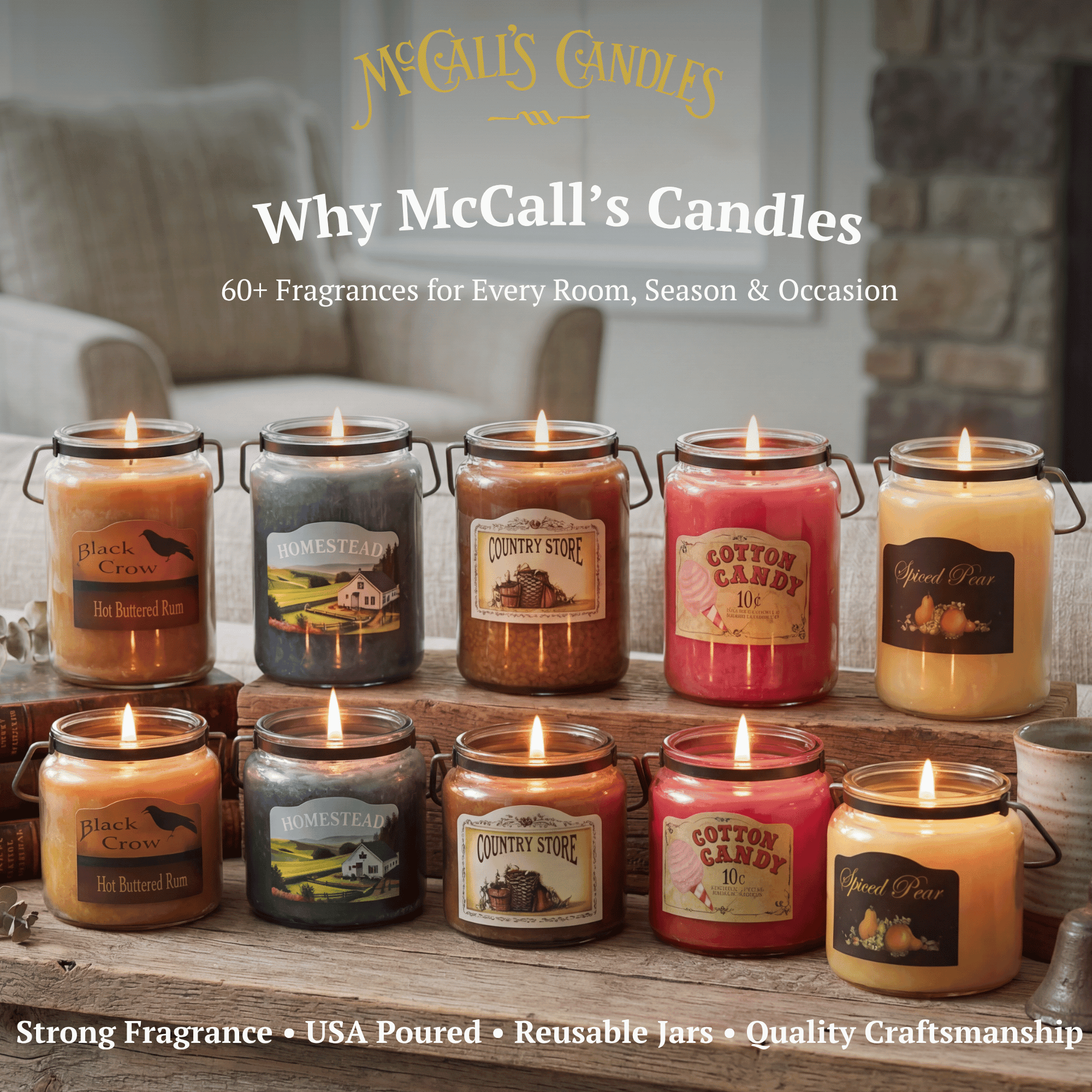 McCall’s Candles | Country Store | 26 oz Scented Candle | USA-Poured | Vintage Rustic Jar | Rosehips, Apples & Spice Fragrance