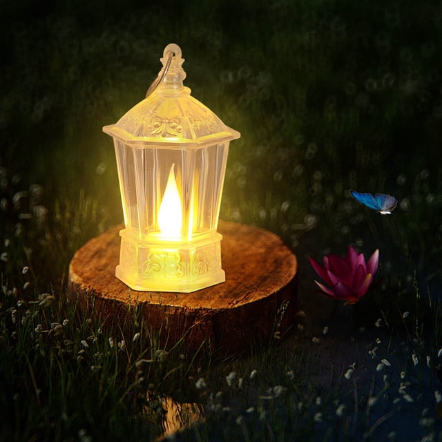2 faroles electrónicos LED | Adorno vintage de cristal transparente | Luz parpadeante a pilas para decoración navideña y del hogar
