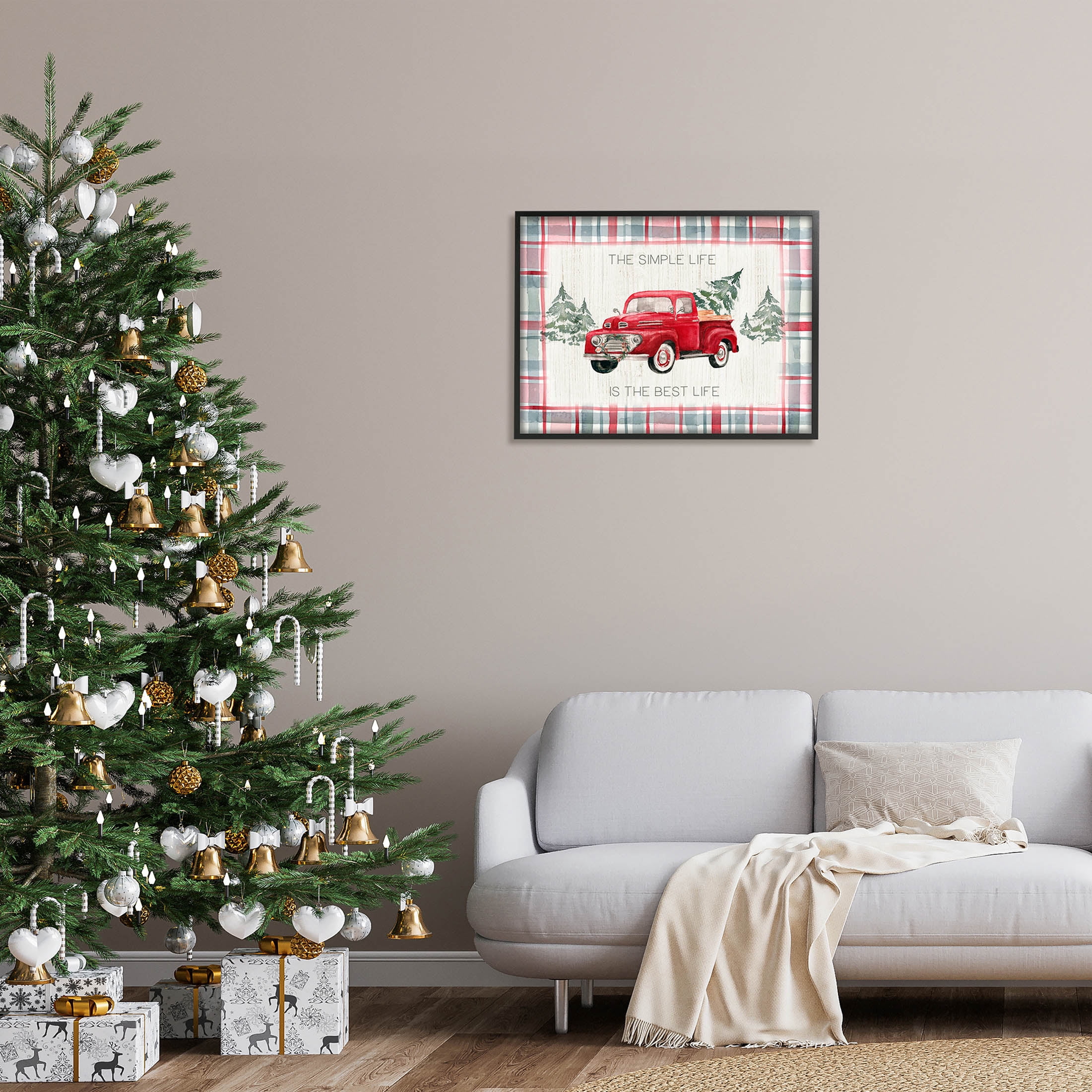 Stupell Industries Simple Life Is Best Plaid Truck Graphic Art Black Framed Art Print Wall Art, Design by Kristen Brockmon