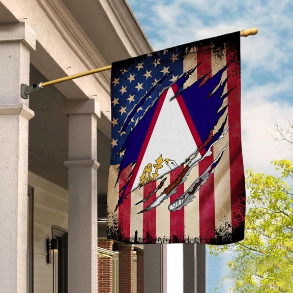 Flag Half American Half American Samoan Proud In American Samoa U.S.A Friendship Root House Flag, Double-Sided Decorative Outdoor Flag, Patriotic Polyester Yard Flag 29.5 x 39.5 in