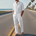 thumbnail image 7 of Ohufall Cotton Linen Sets for Men Solid Color Button Long Sleeve Pockets Vacation Casual Shirts with Pants Outdoor Sets, 7 of 7