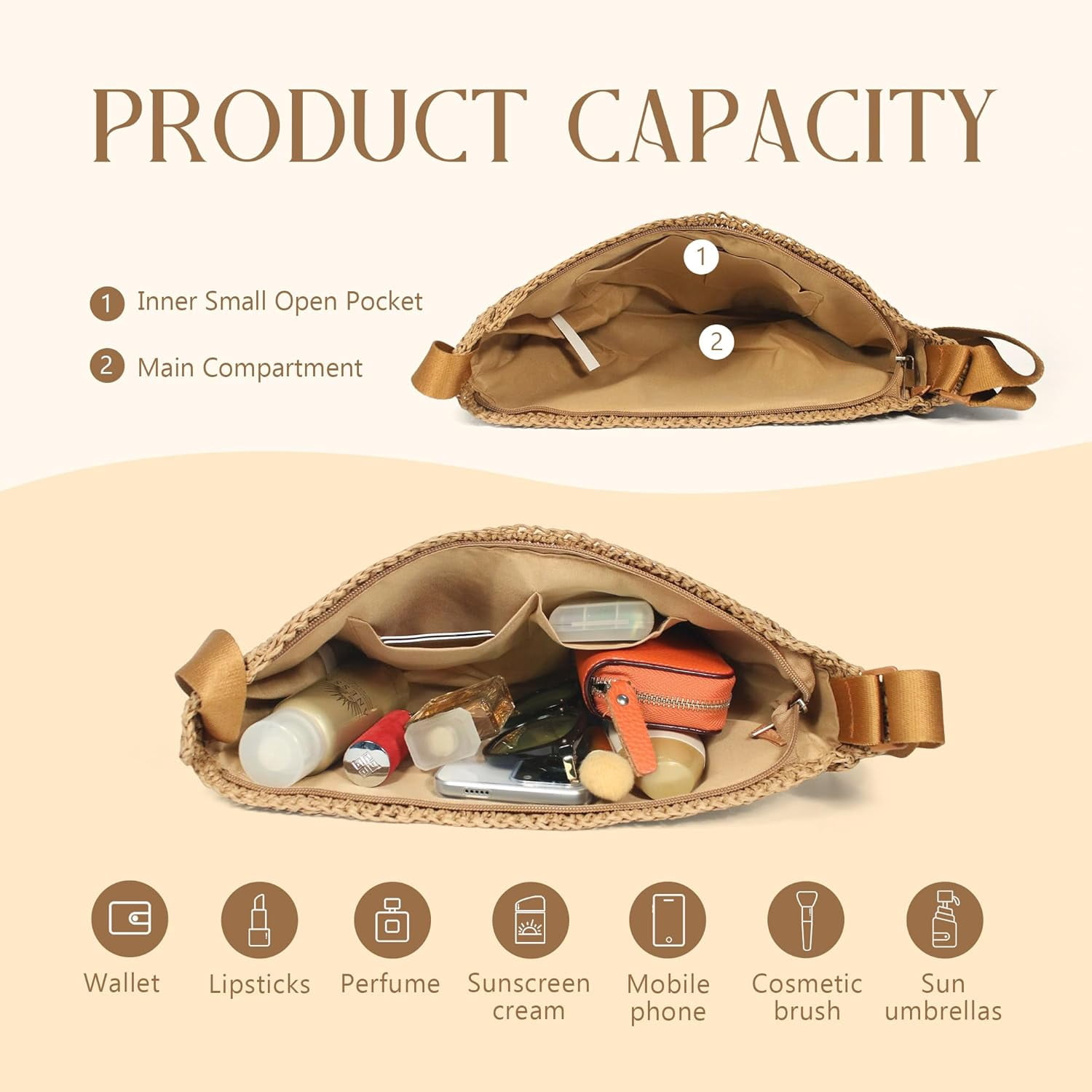 CAILDANL Straw Crossbody Bag for Women Summer Woven Beach Handbag Crescent Shoulder Purses with Adjustable Strap 2025
