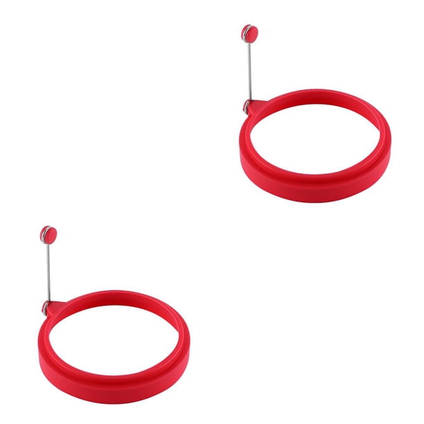 Toystoory Forma de huevo frito Círculo Cena Cocina Molde de anillo moldeador con mango Reutilizable Hogar Panqueque Freír Molde Utensilios de Rojo 2piezas