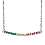 925 Sterling Silver Cable Fancy Necklace Chain Prizma 18 inch Colorful CZ Curved Bar 39.9 mm