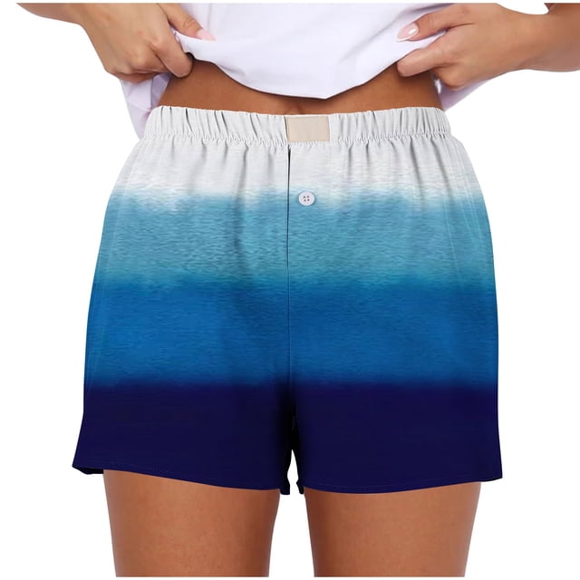 WRKEKC Womens Summer Shorts Print Stretch Gradient Print Button Strip Shorts with Fashion Style for Women