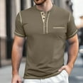 thumbnail image 2 of Afdoent Mens T-Shirt Solid Color Button Open Neck Pocket Male Casual Loose Trend Business Short Sleeve T Shirt Soft Comfort Tee Shirts, 2 of 7