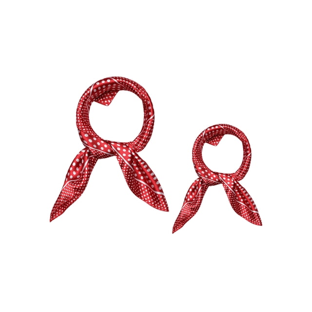 INSPIRE CHIC 2 Pcs 50cm Foulard Carré en Satin Imprimé pour Femmes, Foulard pour Cheveux, Foulard de Cou 19.69*19.69 Pouces(L*W) Points Rouges&Points Rouges