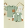 thumbnail image 3 of Elippeo Toddler Boys Summer Outfits 6 12 18 24 Months 3 4 Years Short Sleeve T-Shirt and Contrast Colors Elastic Shorts for 2 Piece Vacation Clothes Set, 3 of 10