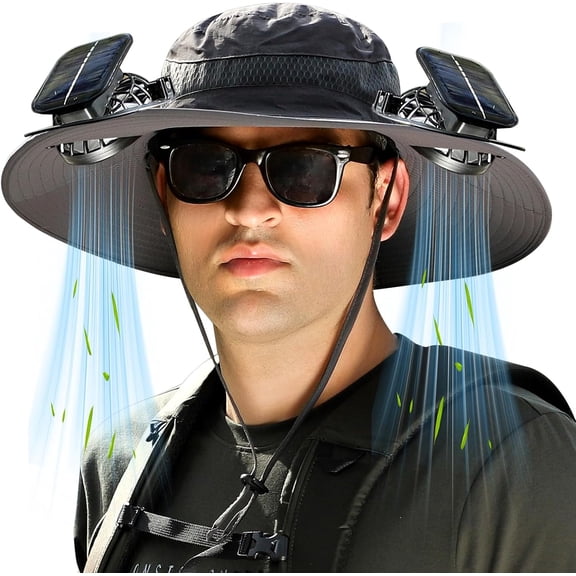 Solar Powered Outdoor Cooling Fan Hat, Solar Powered & USB Charging Hat Fishing Hat with Fan for Men