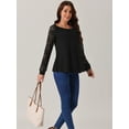 thumbnail image 2 of DARING DIVA Women's Lace Long Sleeve Crew Neck Casual Tops S Black, 2 of 5