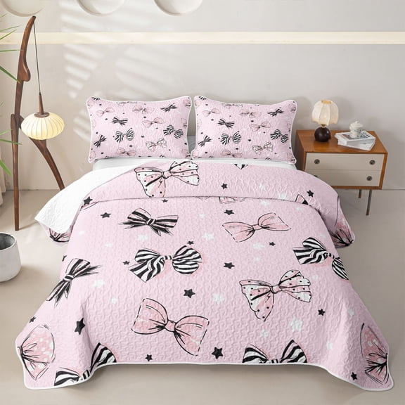 Erosebridal Vintage Fashion Lines Bow Twin Quilt Set for Women, Cartoon Stars Twin Coverlet Set, 2-Piece