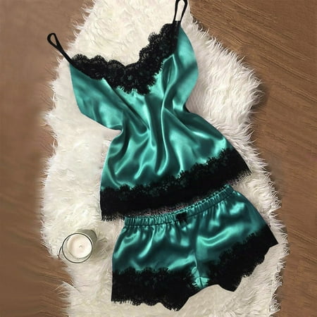 TUWABEII Womens Lingerie Set Lace Satin Bra Camisole Sling Tops Shorts Pajamas Two Piece Under $10