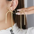 thumbnail image 2 of Bow Earrings Gold Bow Ribbon Hoop Earrings Long Ribbon Earrings Drop Dangle Bow Tie Huggie Earrings Women Jewelry Gift, 2 of 8