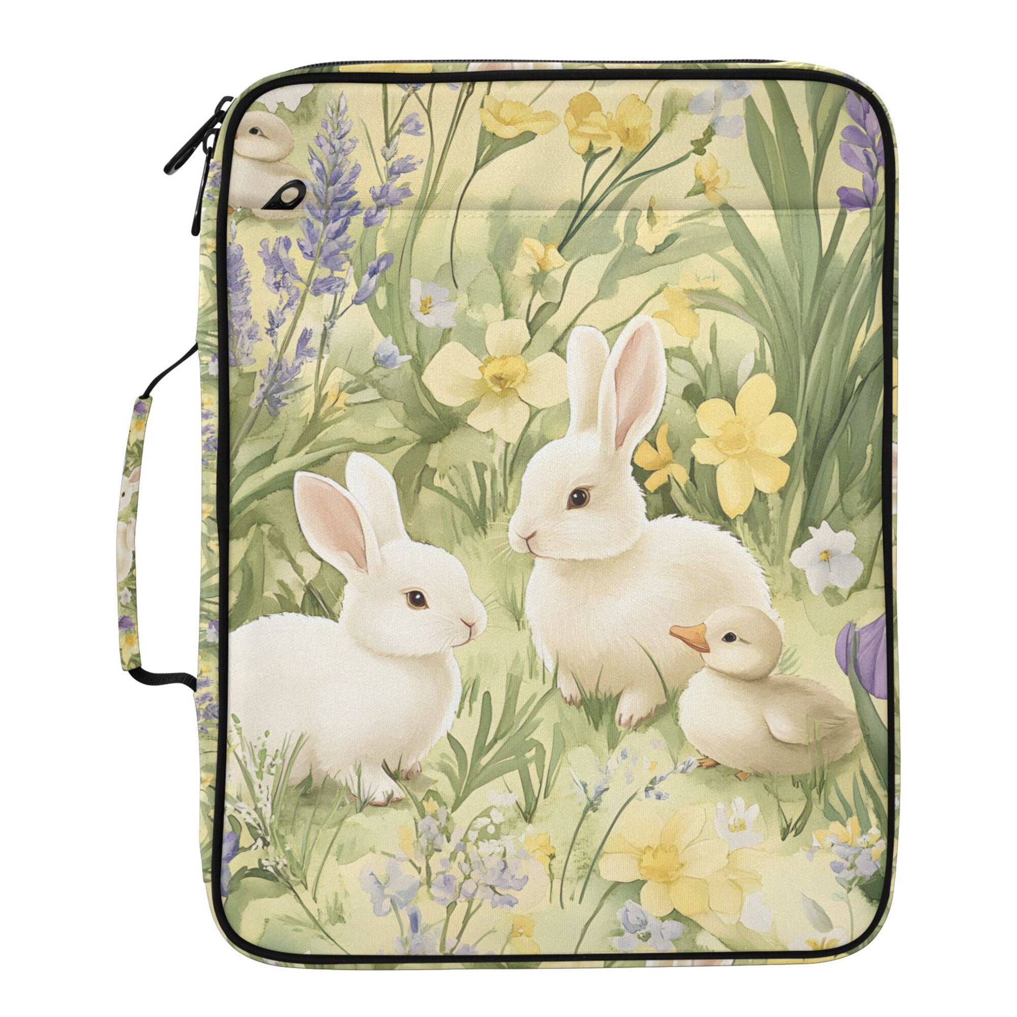 FORMRS Accordion File Folder A4 Size 7-Pocket Expanding Document Organizer Bag with 3 Ring Binder, Yellow Floral Rabbit